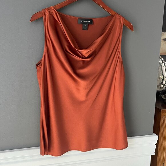 St. John Knit Skirt Suit Set Metallic Black Copper 3 Pc Blazer Skirt Silk Top 14 - Picture 11 of 16